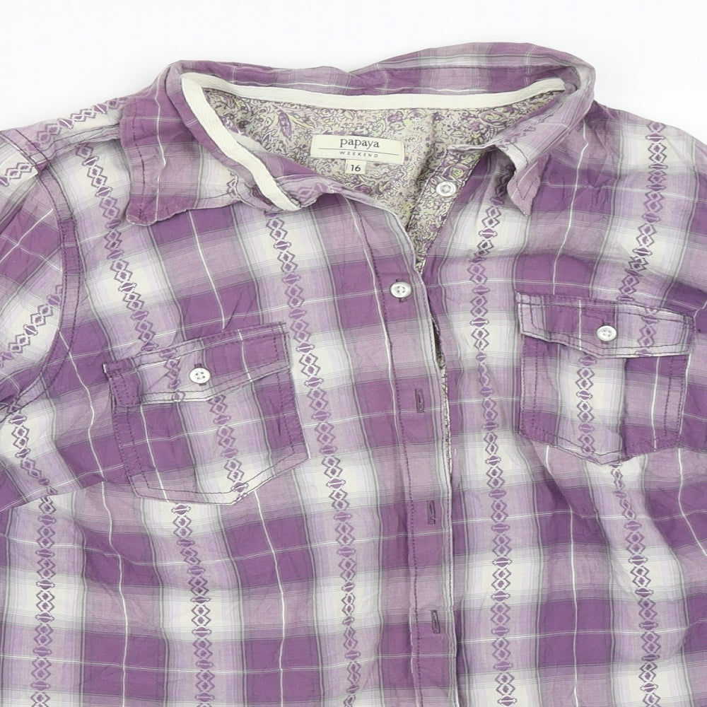 Papaya Womens Purple Check  Basic Button-Up Size 16