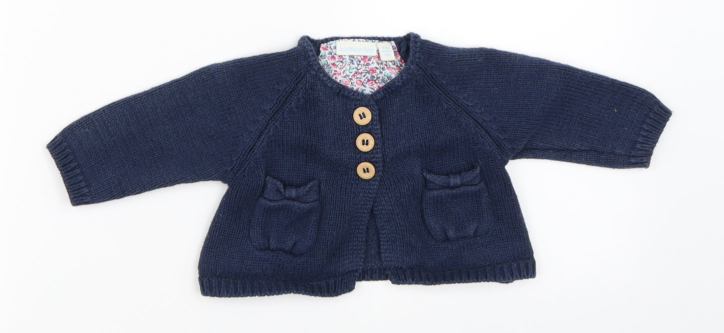 JoJo Maman Bébé Girls Blue   Cardigan Jumper Size 0-3 Months