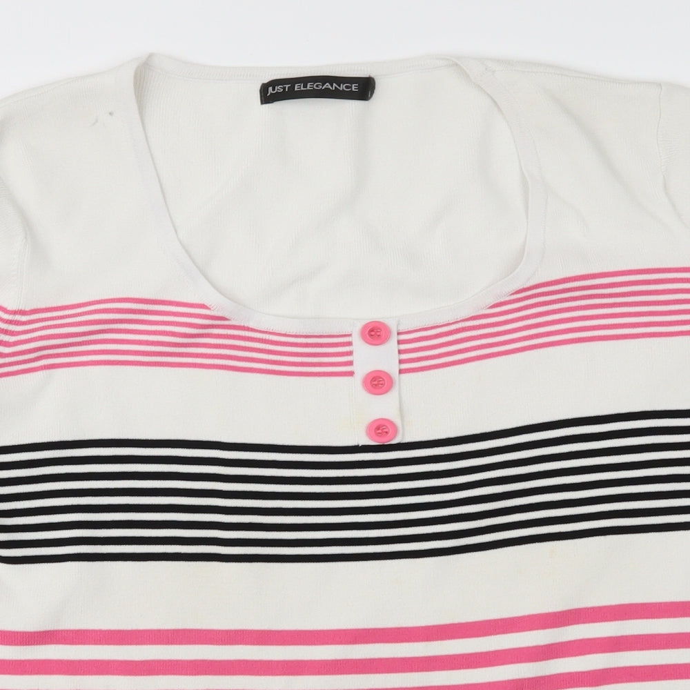 Just Elegance Womens White Striped  Pullover Jumper Size L