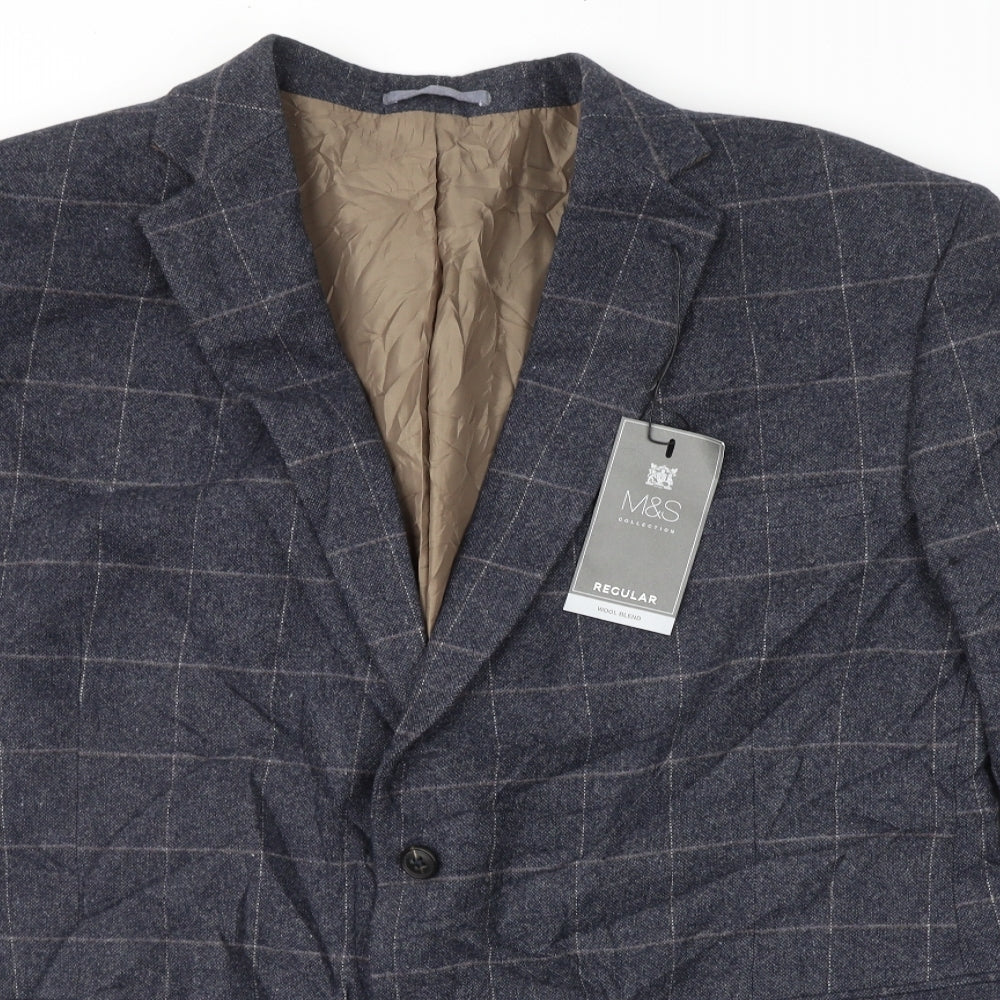 Marks and Spencer Mens Blue Check  Jacket Suit Jacket Size M