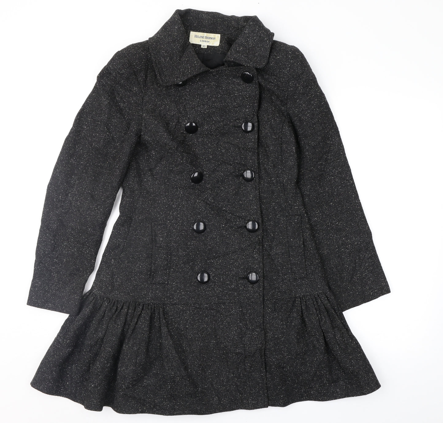 Helene Berman Womens Grey Herringbone  Overcoat Coat Size XS