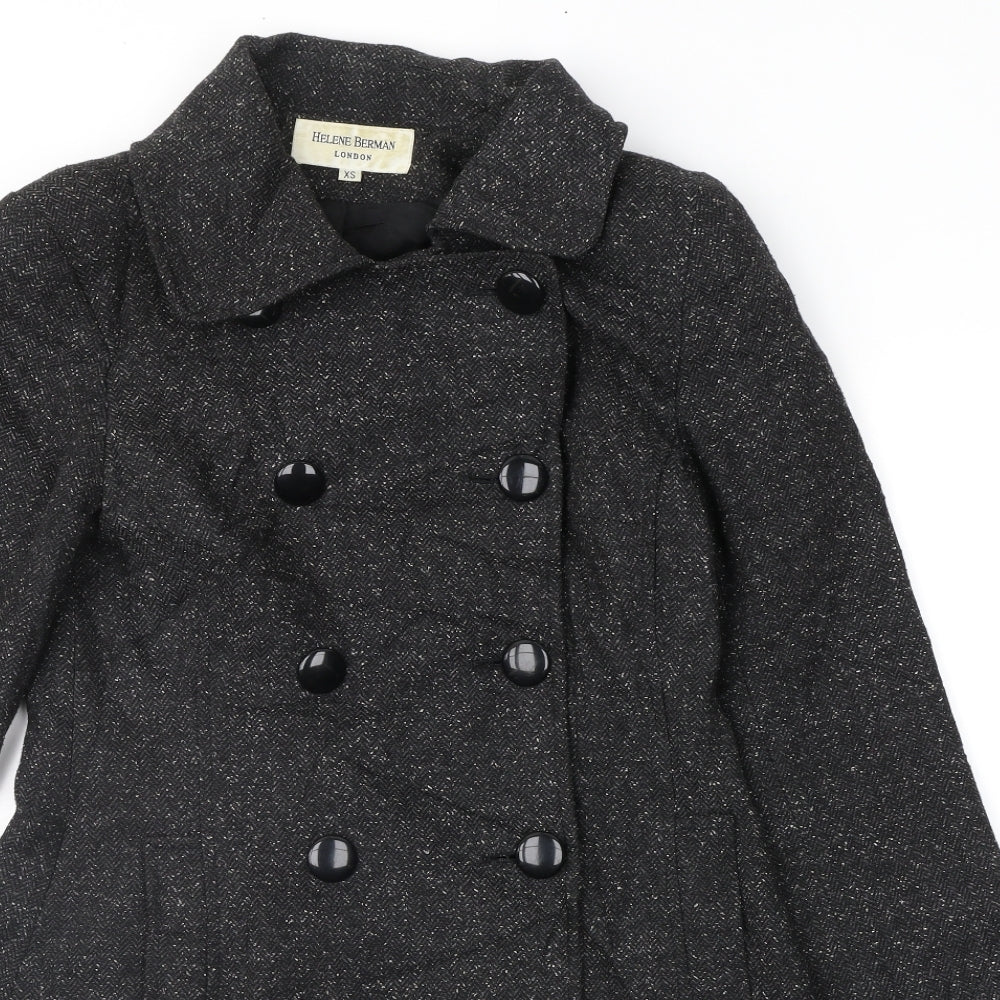 Helene Berman Womens Grey Herringbone  Overcoat Coat Size XS