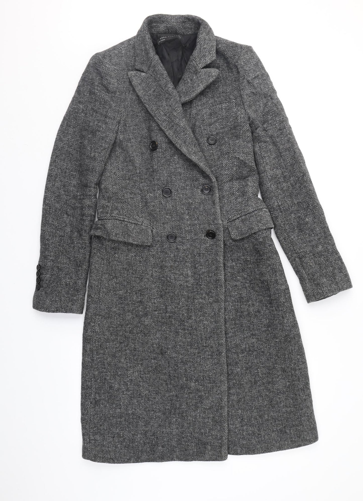 Zara Womens Grey Herringbone  Overcoat Coat Size XS