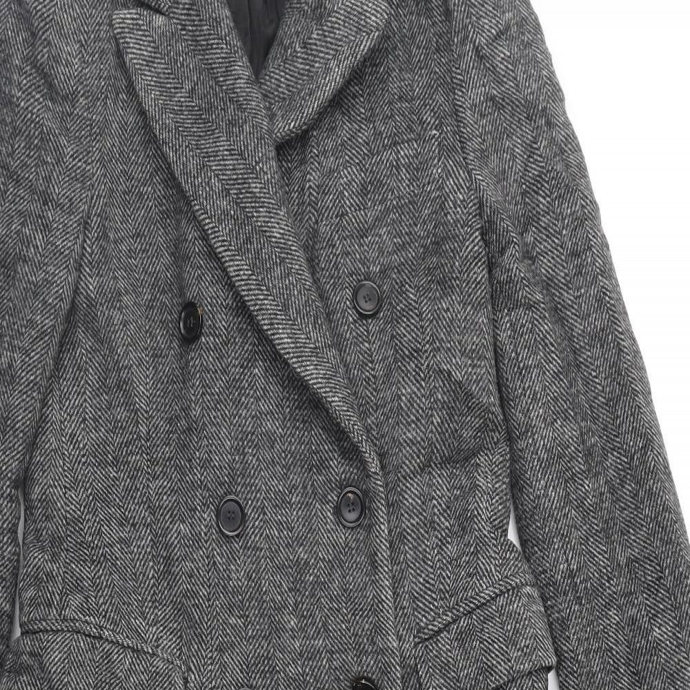 Zara Womens Grey Herringbone  Overcoat Coat Size XS