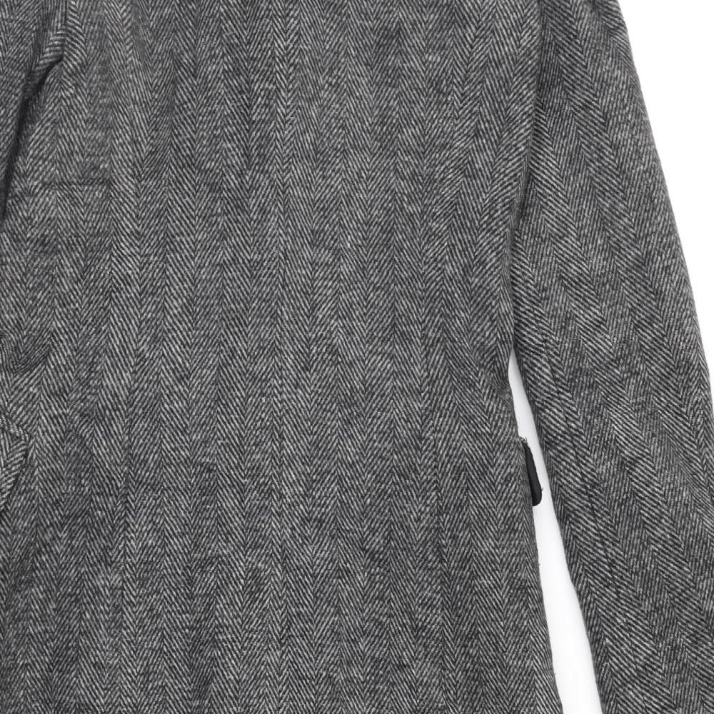 Zara Womens Grey Herringbone  Overcoat Coat Size XS