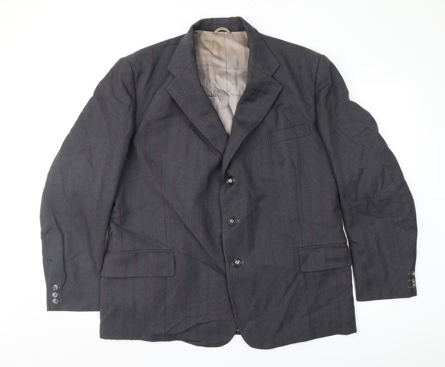 Saxon Mens Grey Striped  Jacket Suit Jacket Size 44