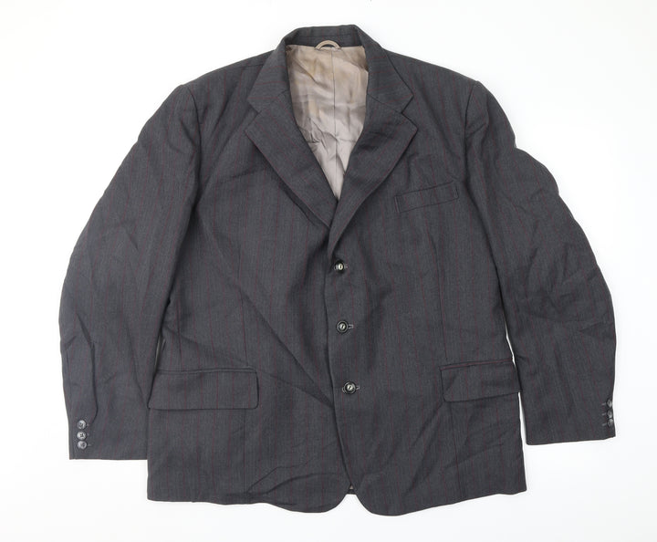 Saxon Mens Grey Striped  Jacket Suit Jacket Size 44