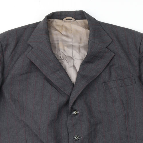 Saxon Mens Grey Striped  Jacket Suit Jacket Size 44