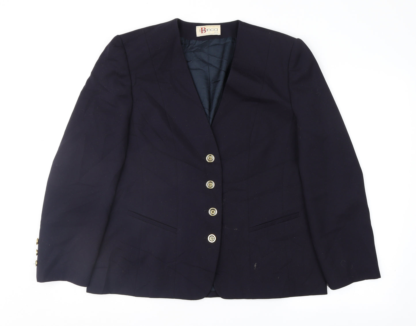 Bianca Womens Blue  Ramie Jacket Suit Jacket Size 14