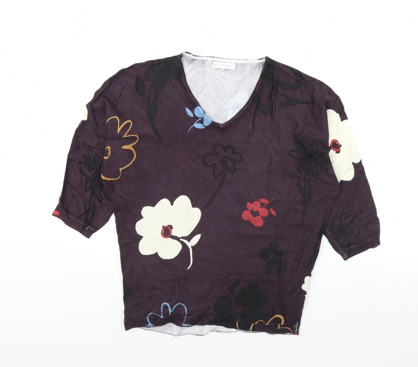 John Rocha Womens Purple Floral  Pullover Jumper Size 10