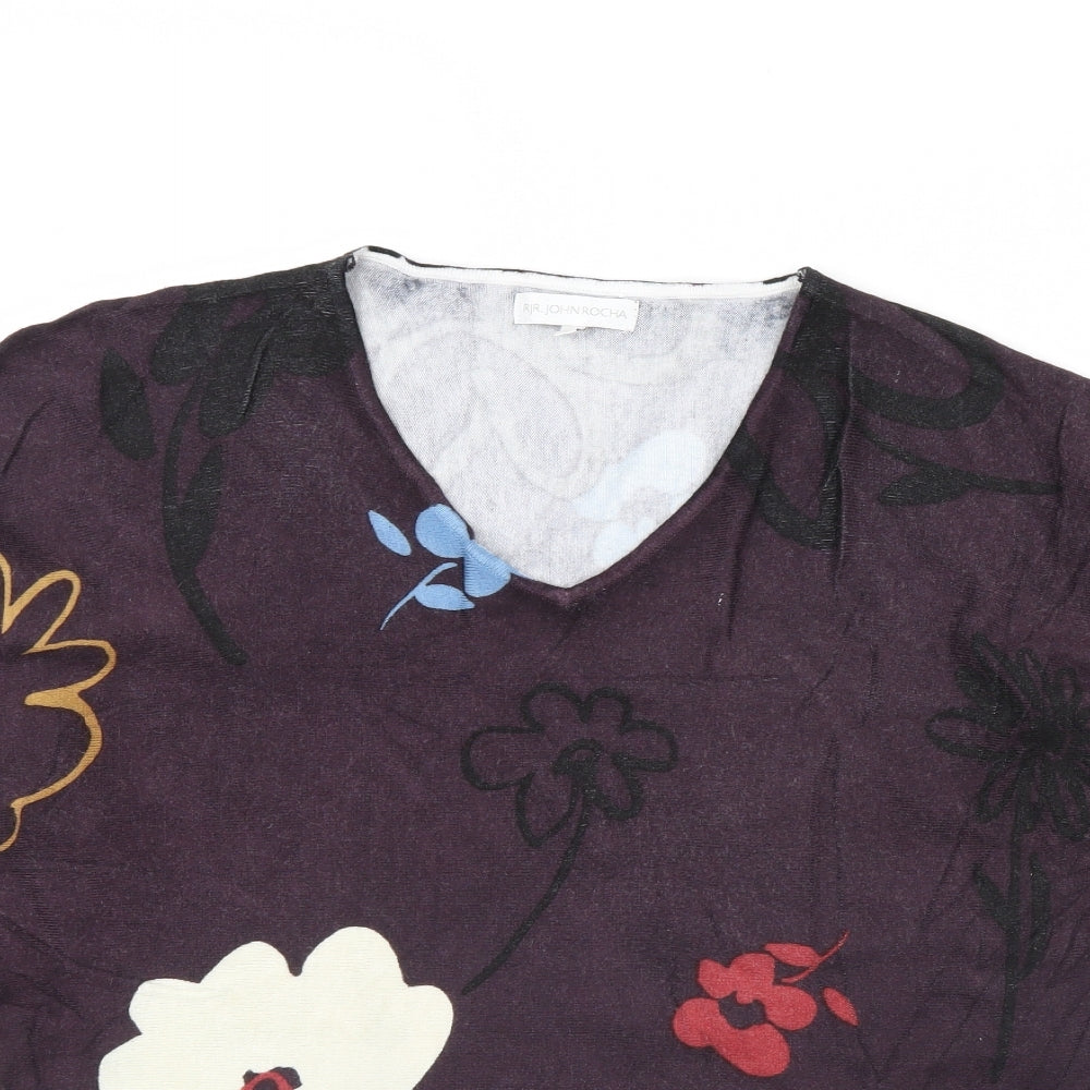 John Rocha Womens Purple Floral  Pullover Jumper Size 10
