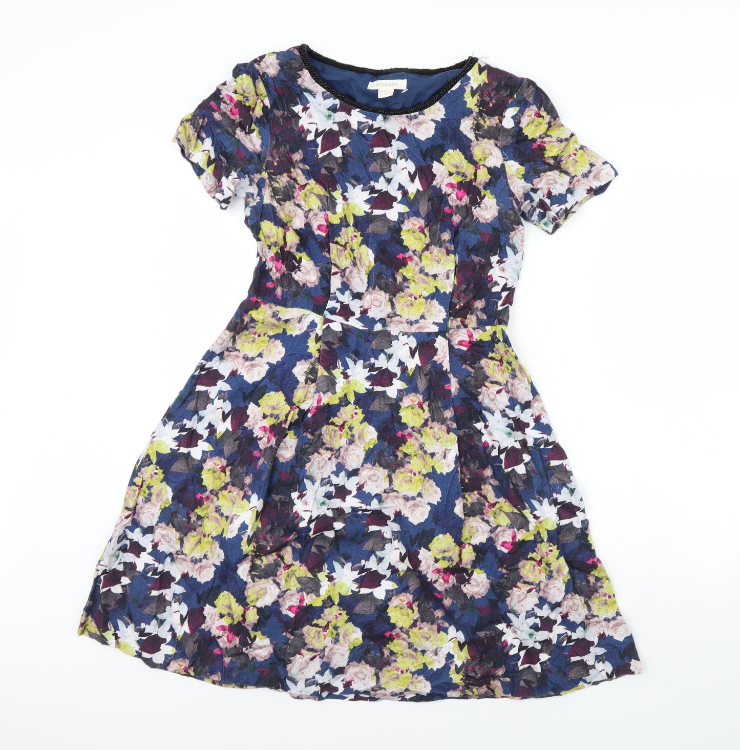 Monsoon Womens Blue Floral Rayon Fit & Flare  Size 10