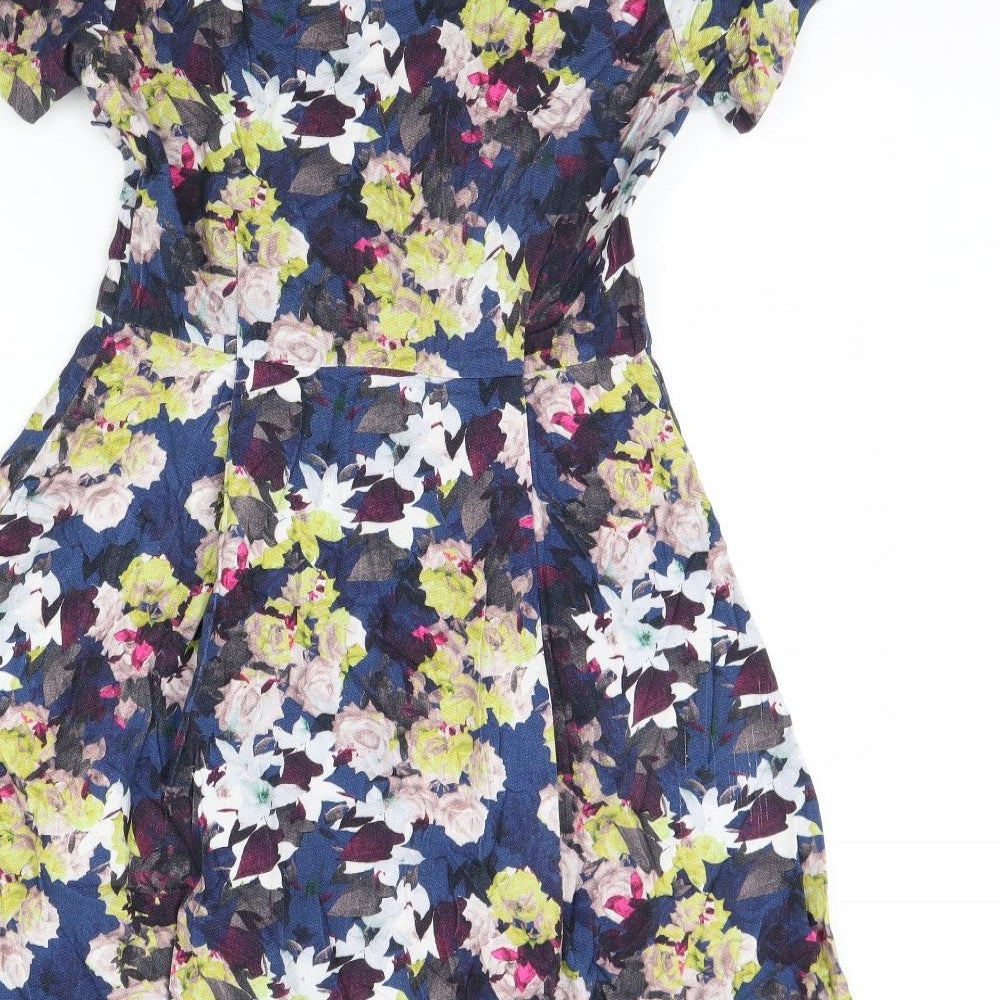 Monsoon Womens Blue Floral Rayon Fit & Flare  Size 10