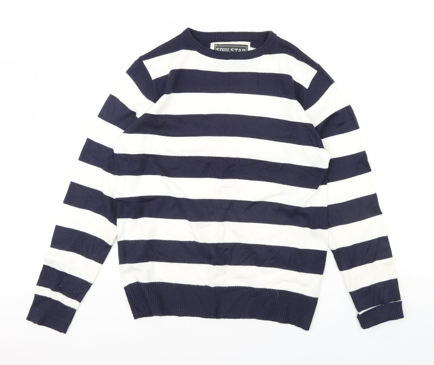 Soul Star Womens Blue Striped  Pullover Jumper Size M