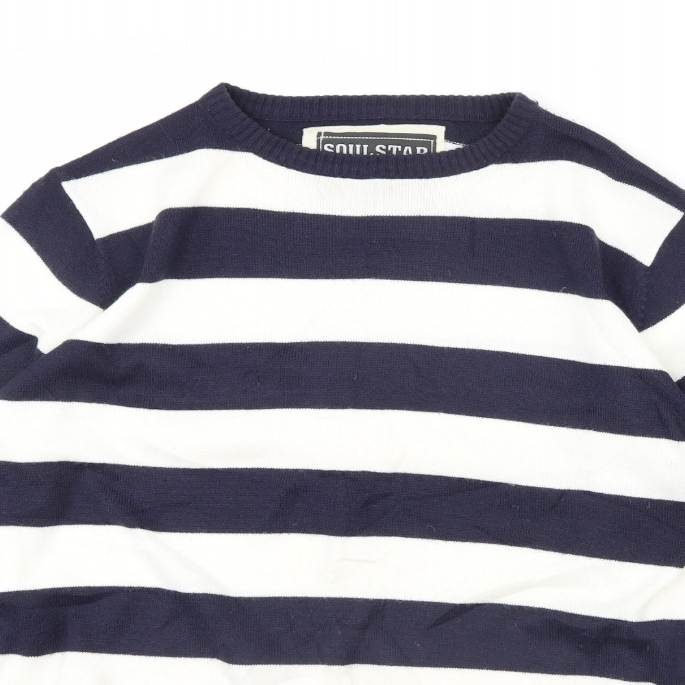 Soul Star Womens Blue Striped  Pullover Jumper Size M