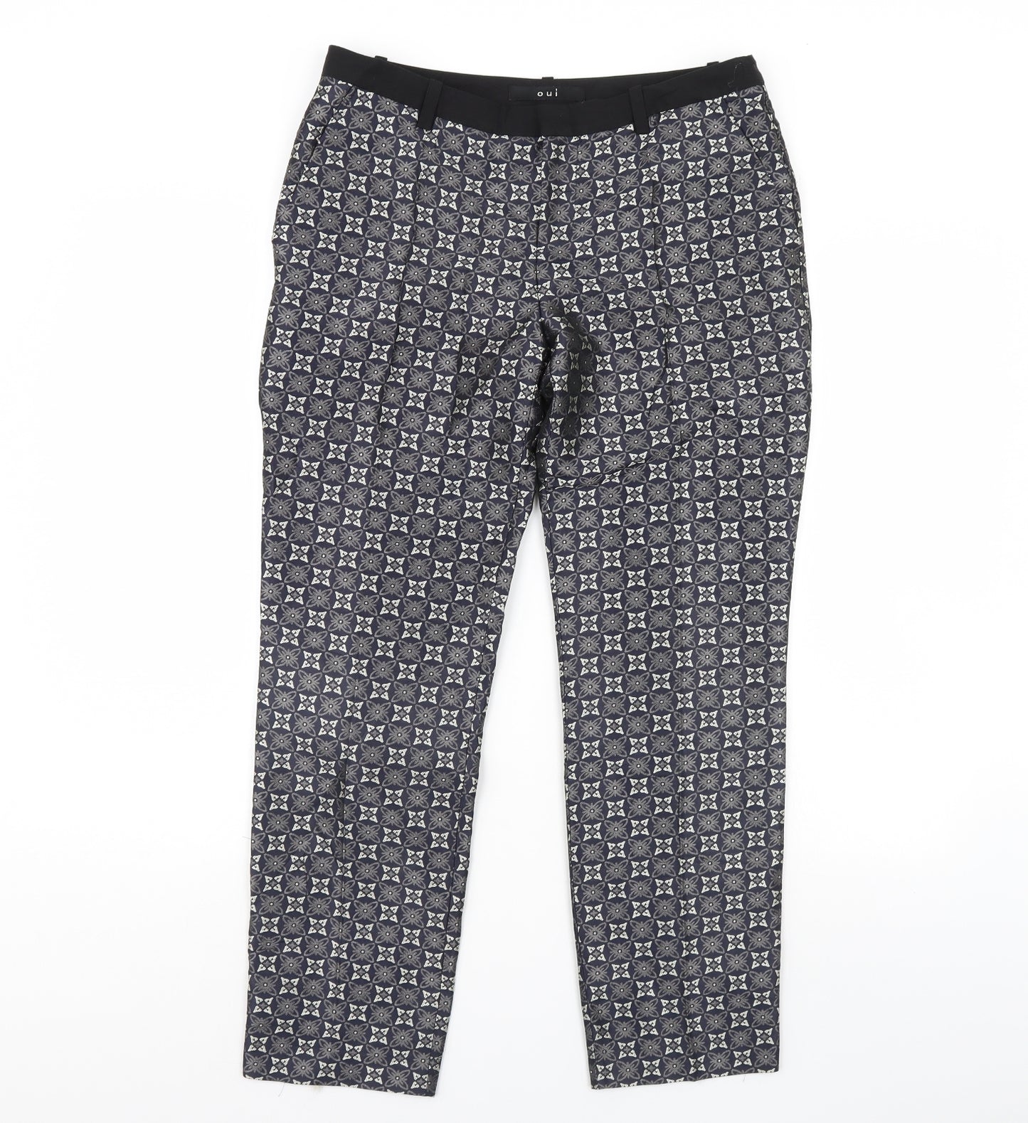 Oui Womens Blue Geometric  Trousers  Size 10 L30 in