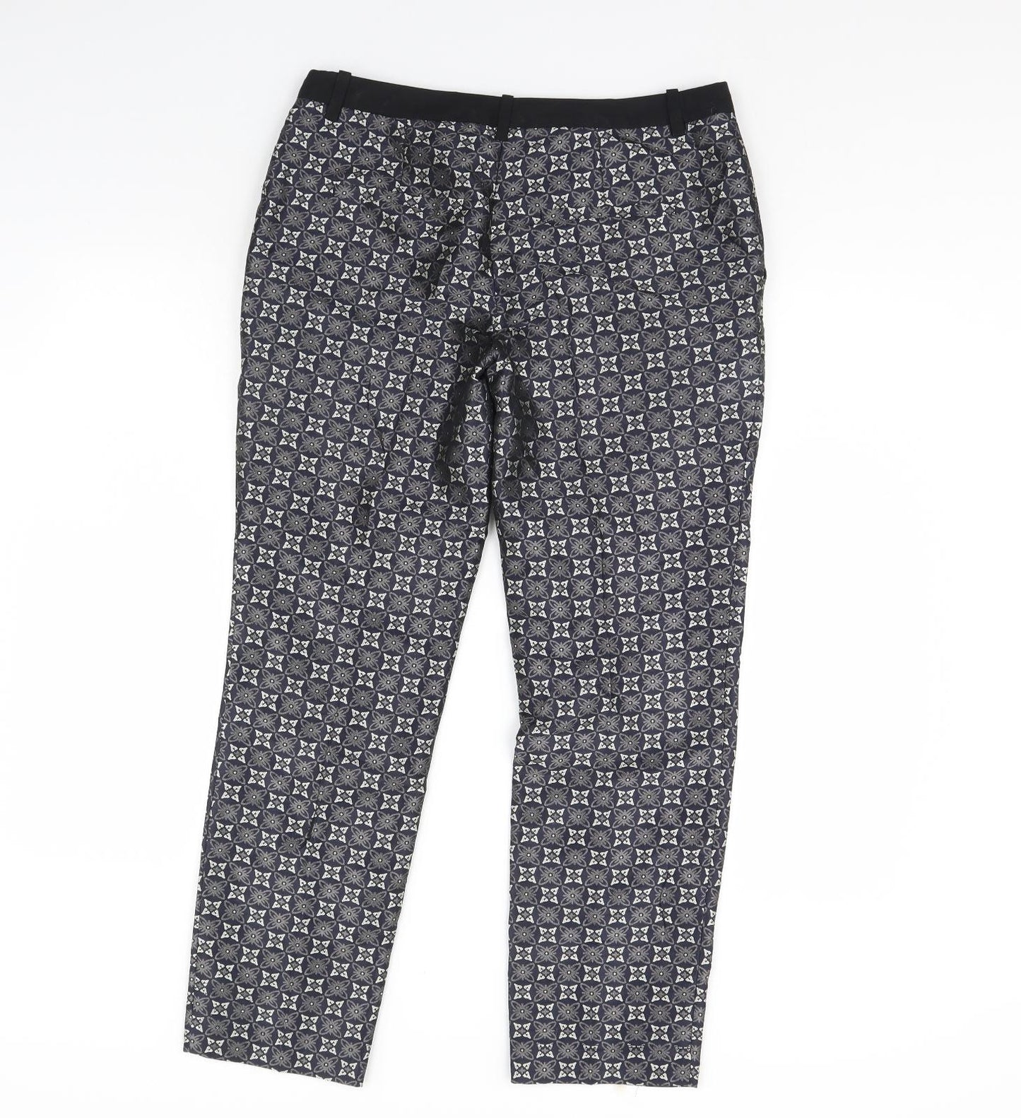 Oui Womens Blue Geometric  Trousers  Size 10 L30 in