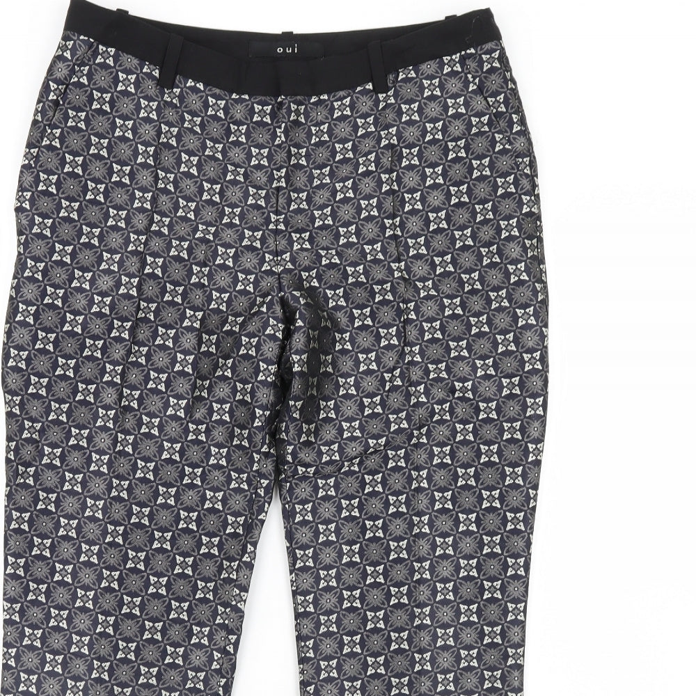 Oui Womens Blue Geometric  Trousers  Size 10 L30 in