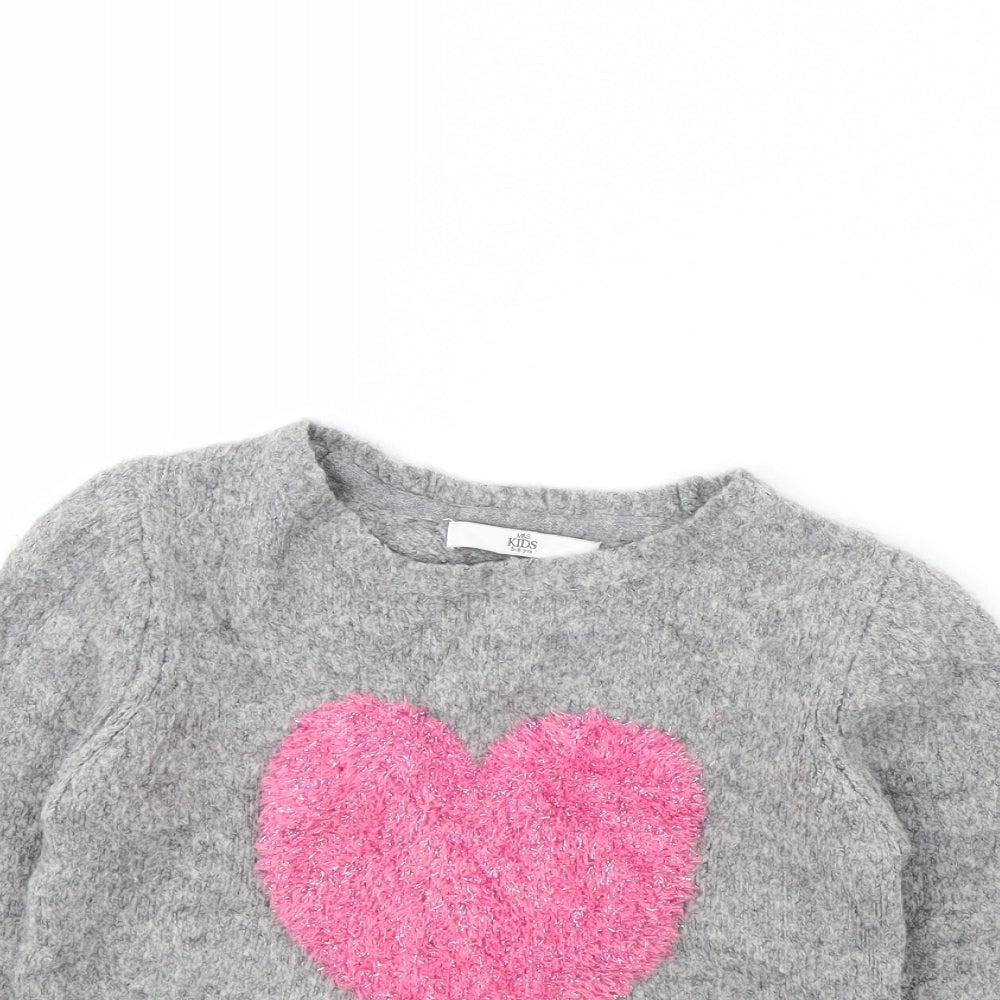 m&s Girls Grey   Pullover Jumper Size 5 Years  - Heart
