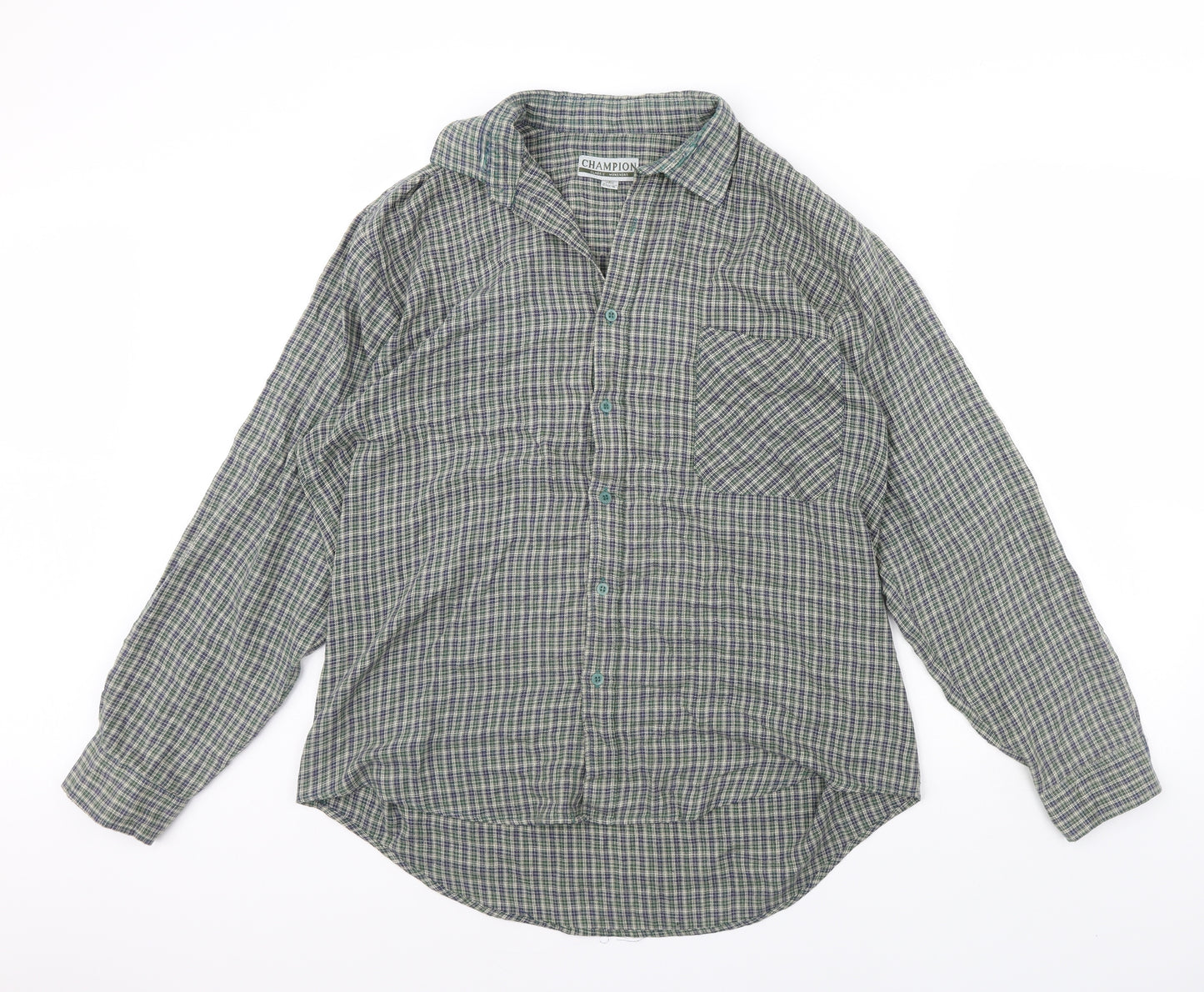 Champion Mens Green Check   Dress Shirt Size L