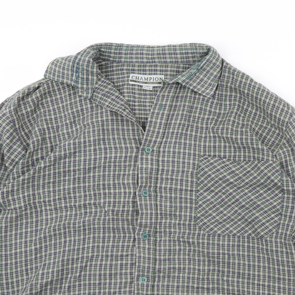 Champion Mens Green Check   Dress Shirt Size L