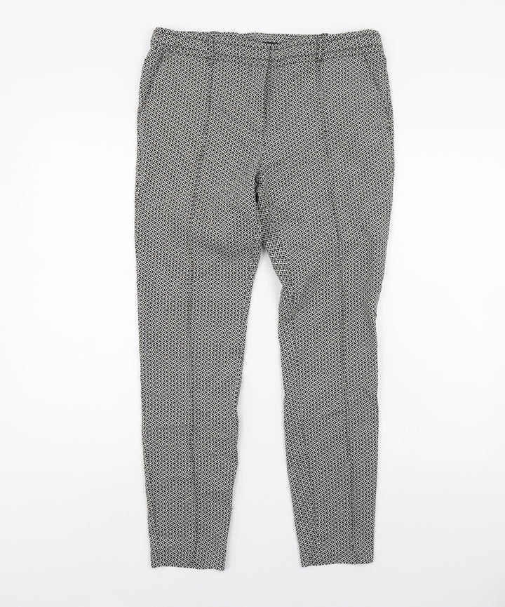 M&Co Womens Beige Geometric Trousers Size 14 L28 in