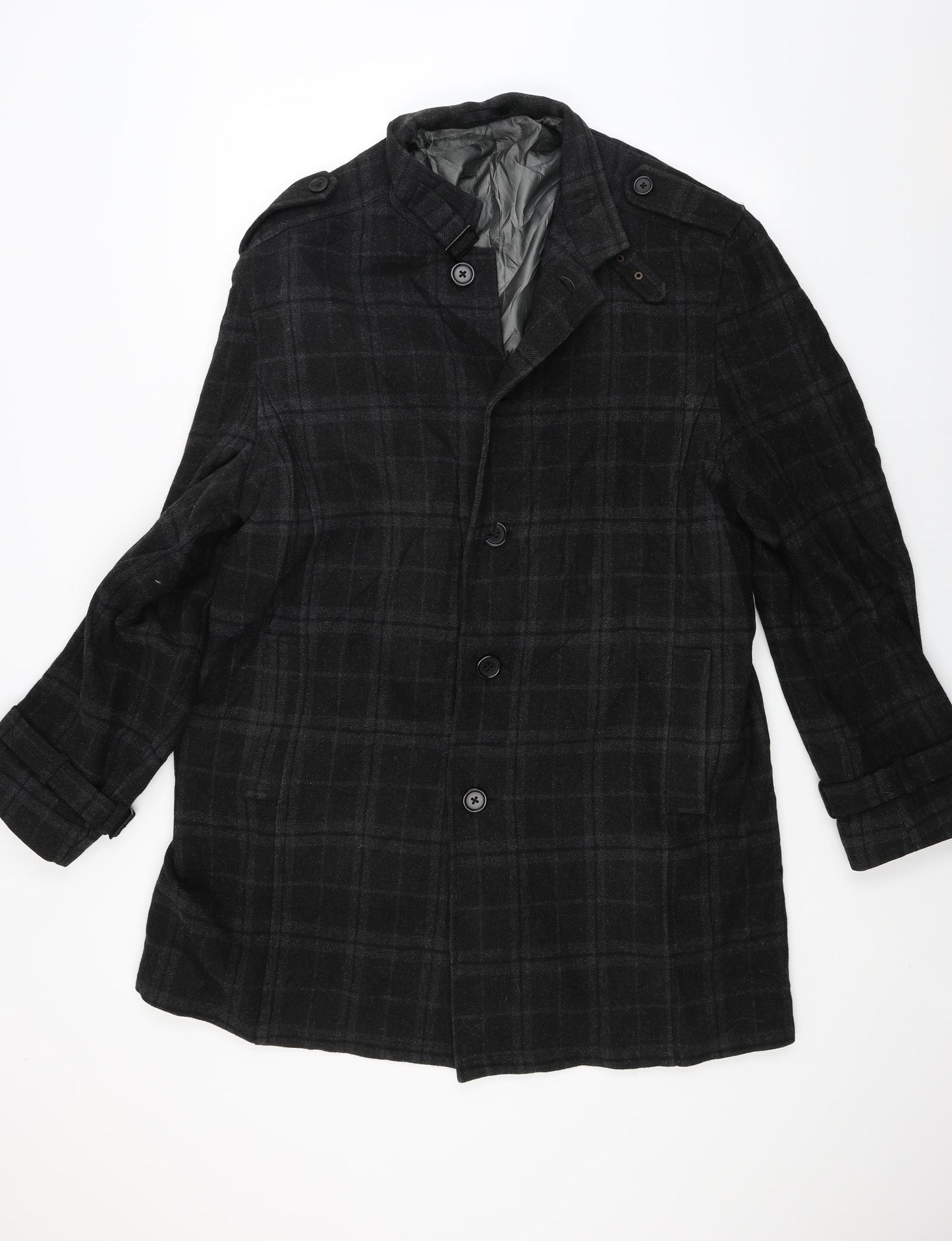NEXT Mens Black Check  Overcoat Coat Size 2XL