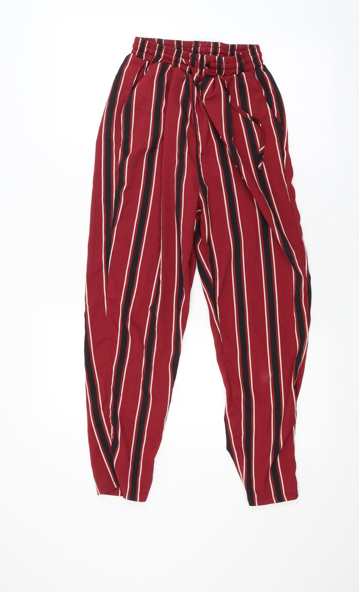PRETTYLITTLETHING Womens Red Striped Trousers Size 6 L23 in