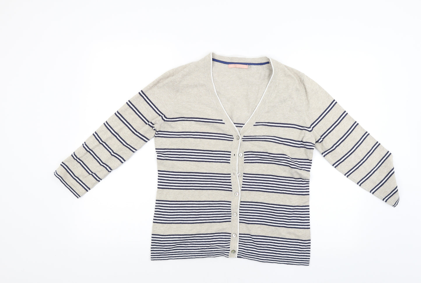 John Lewis Womens Beige Striped  Cardigan Jumper Size 12