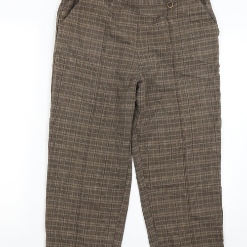 Marks and Spencer Womens Brown Check  Cropped Trousers Size 32 in L20 in