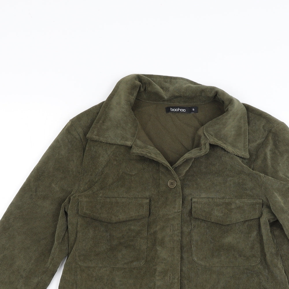 Boohoo Womens Green  Corduroy Basic Button-Up Size S