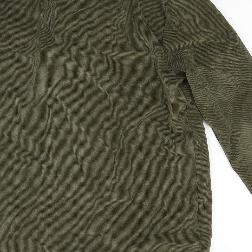 Boohoo Womens Green  Corduroy Basic Button-Up Size S