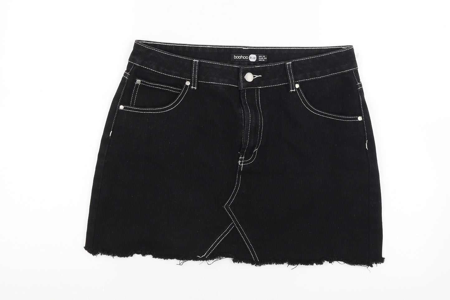 Boohoo Womens Black  Denim Mini Skirt Size 14