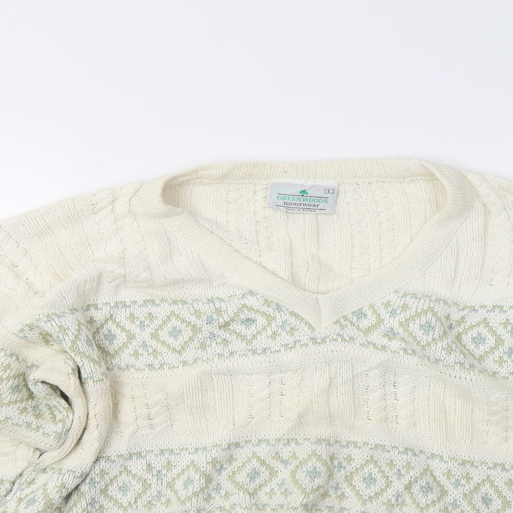 Greenwoods Mens White  Knit Pullover Jumper Size L