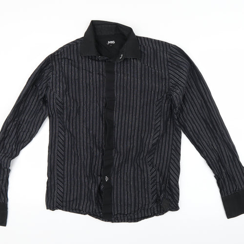 Parkes Mens Black Striped   Button-Up Size S