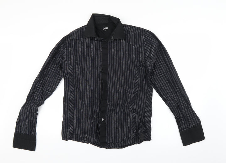 Parkes Mens Black Striped Button-Up Size S