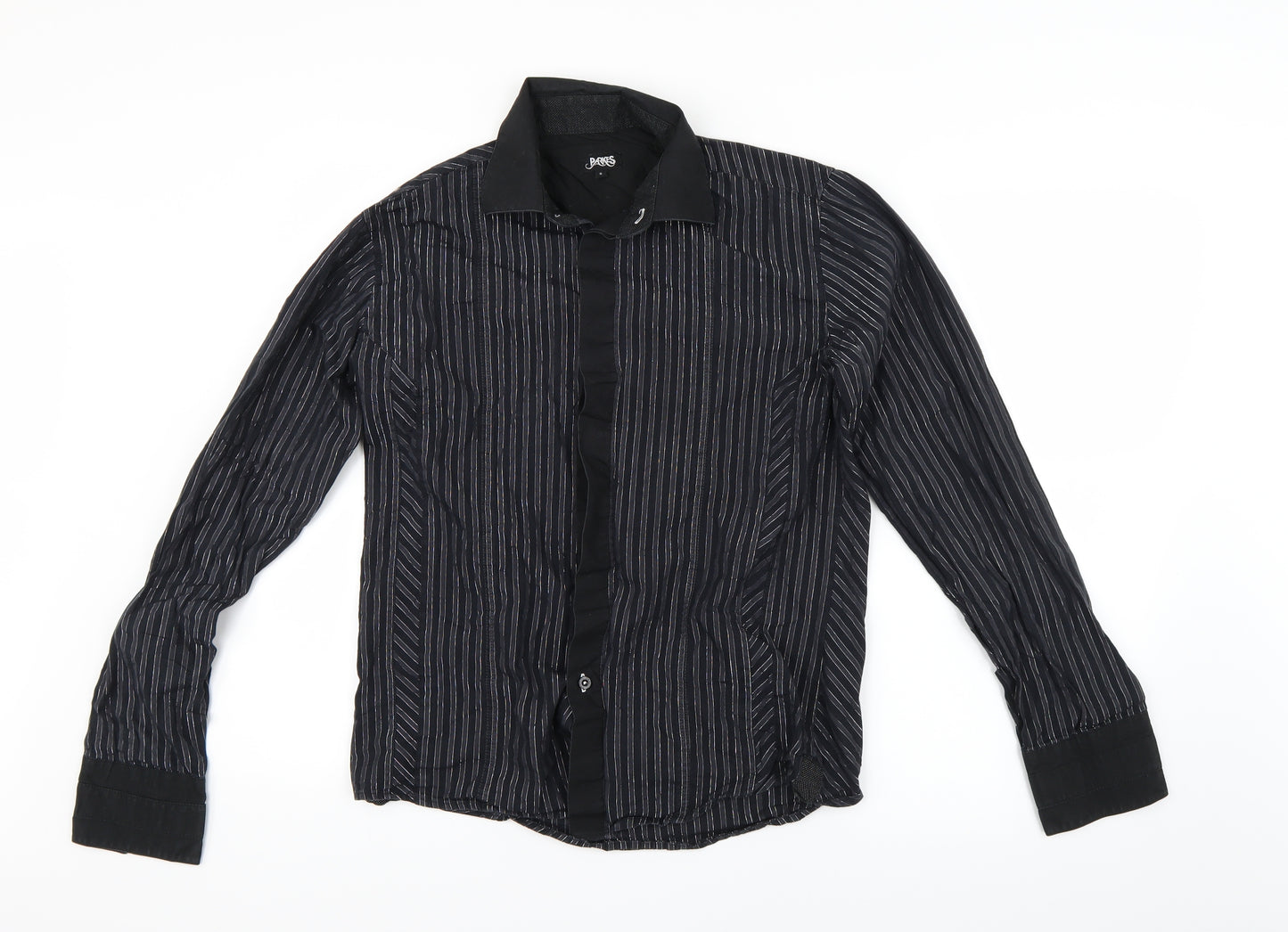 Parkes Mens Black Striped   Button-Up Size S