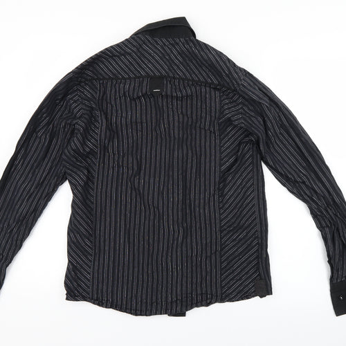Parkes Mens Black Striped   Button-Up Size S