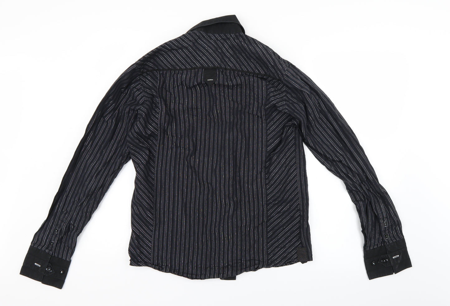 Parkes Mens Black Striped   Button-Up Size S