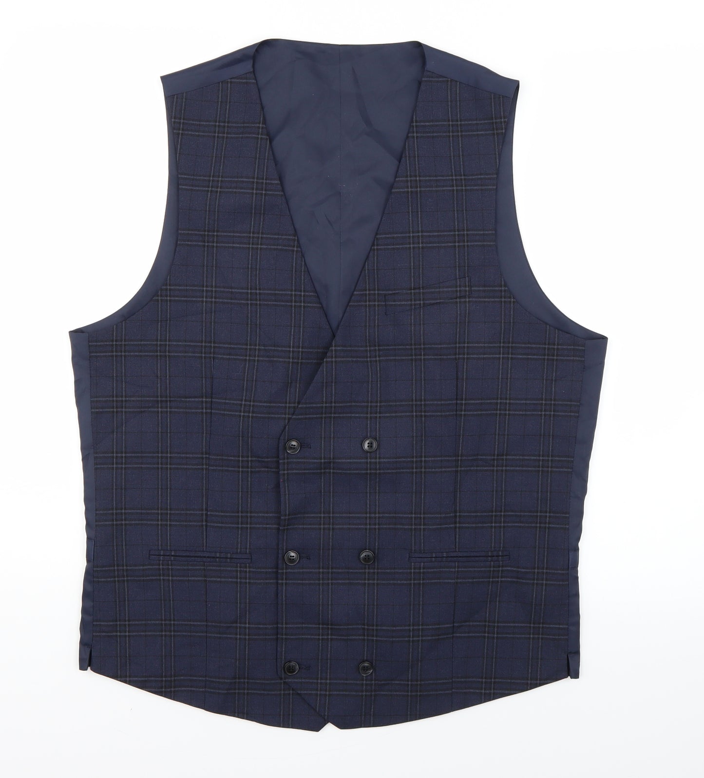 Marks and Spencer Mens Blue Plaid   Suit Waistcoat Size L