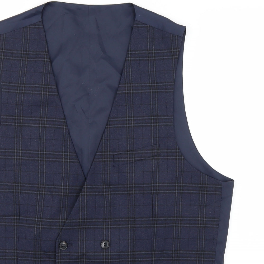 Marks and Spencer Mens Blue Plaid   Suit Waistcoat Size L