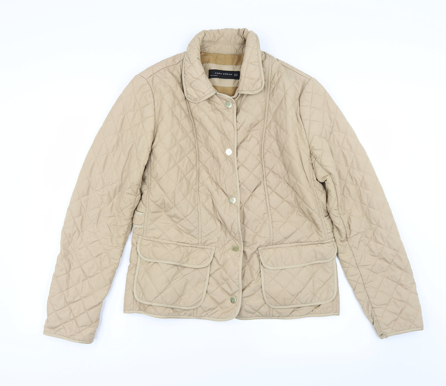 Zara Womens Beige   Quilted Coat Size XL