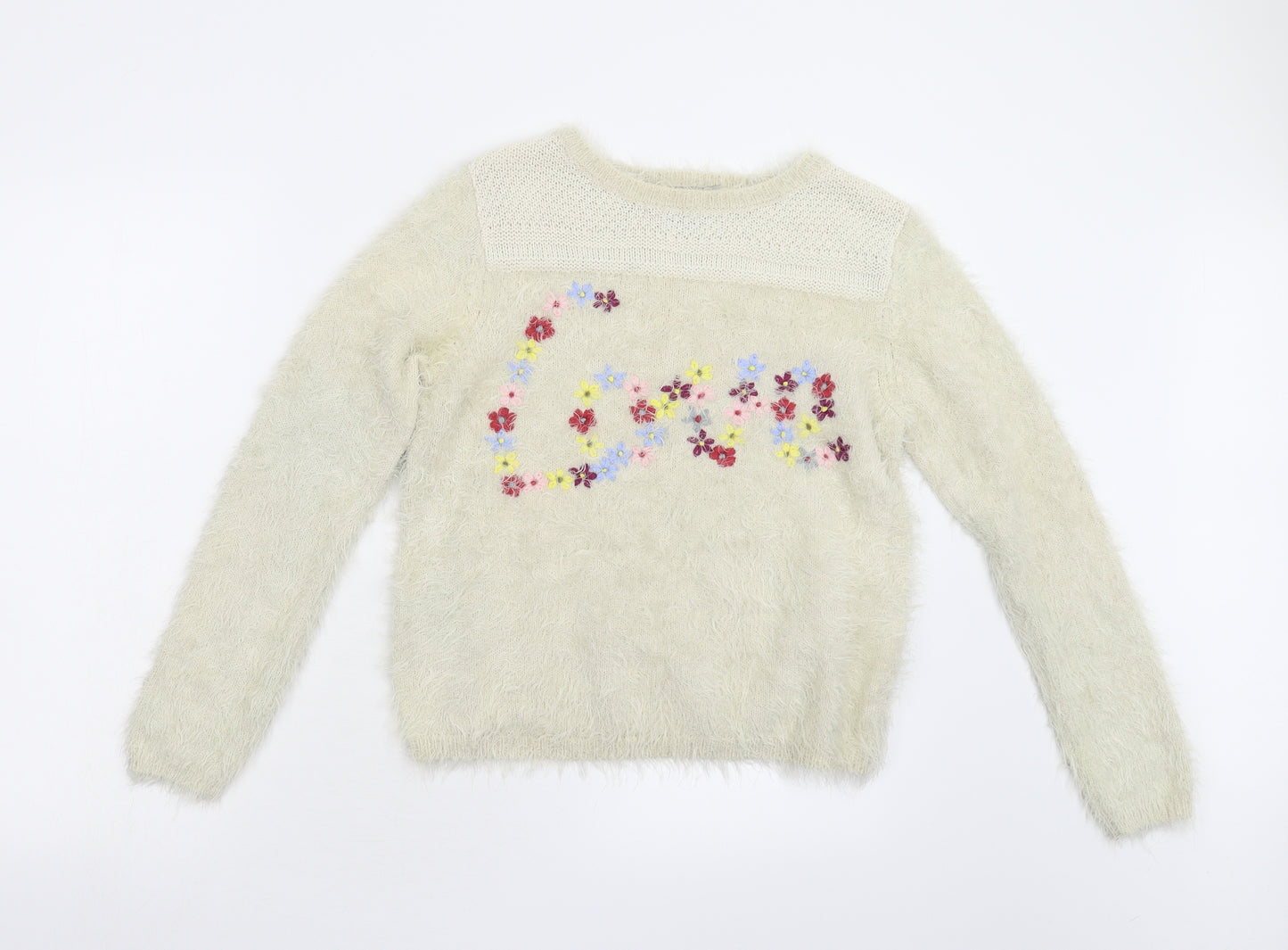 ASOS Womens Beige Floral Knit Pullover Jumper Size 10