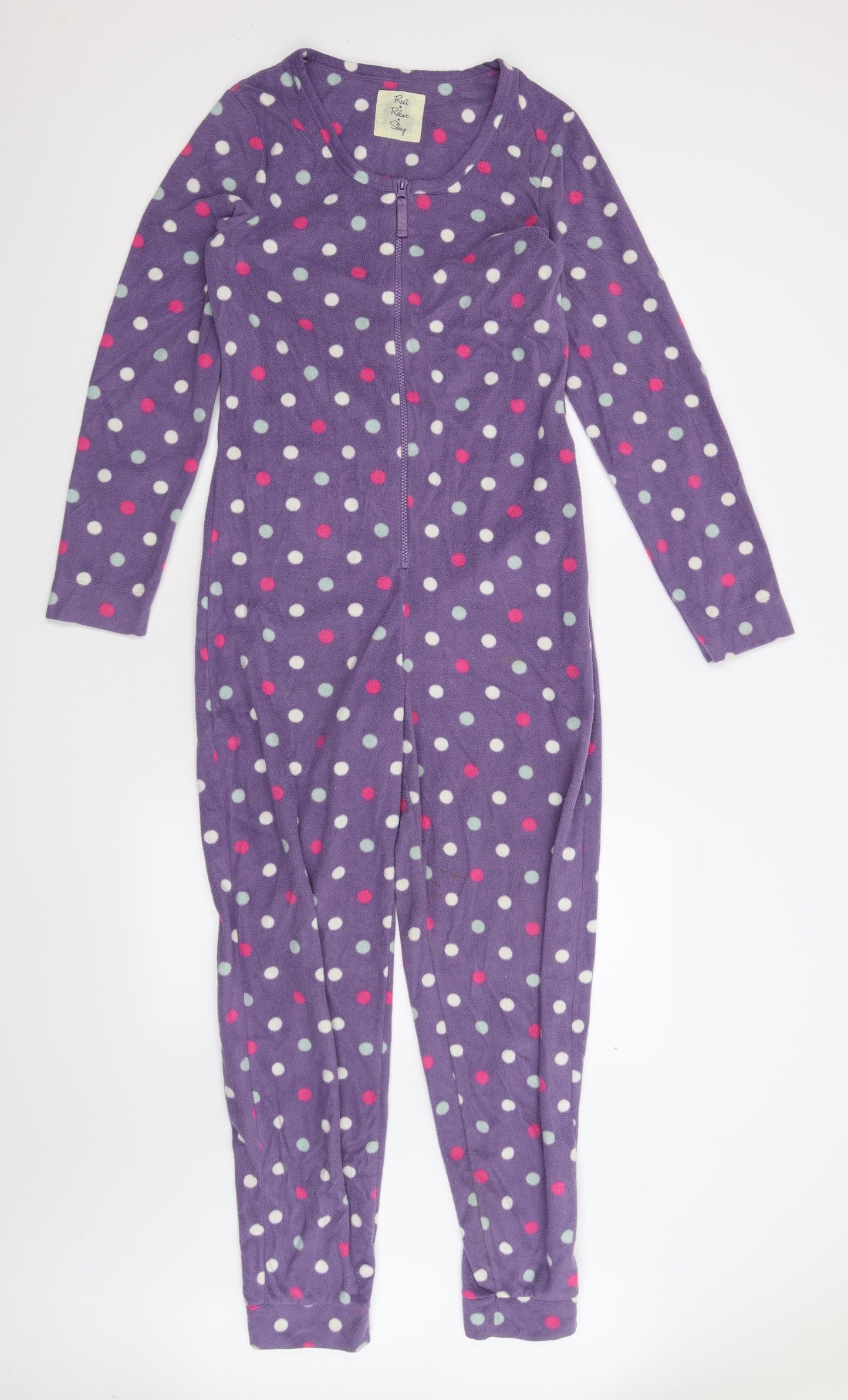 M&S Womens Purple Polka Dot Fleece  One Piece Size 8