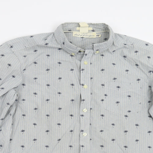 H&M Mens Blue Striped   Button-Up Size M