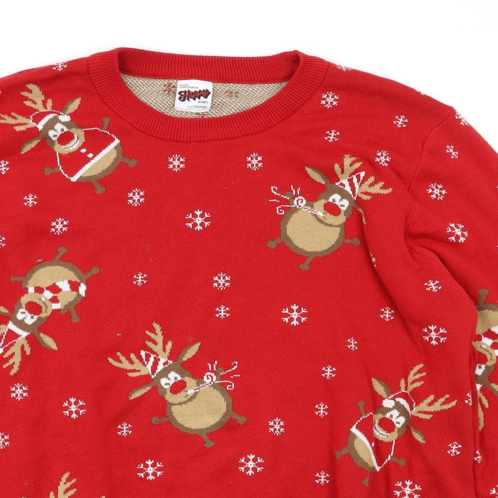 George Mens Red Geometric  Pullover Jumper Size XL  - Christmas Jumper