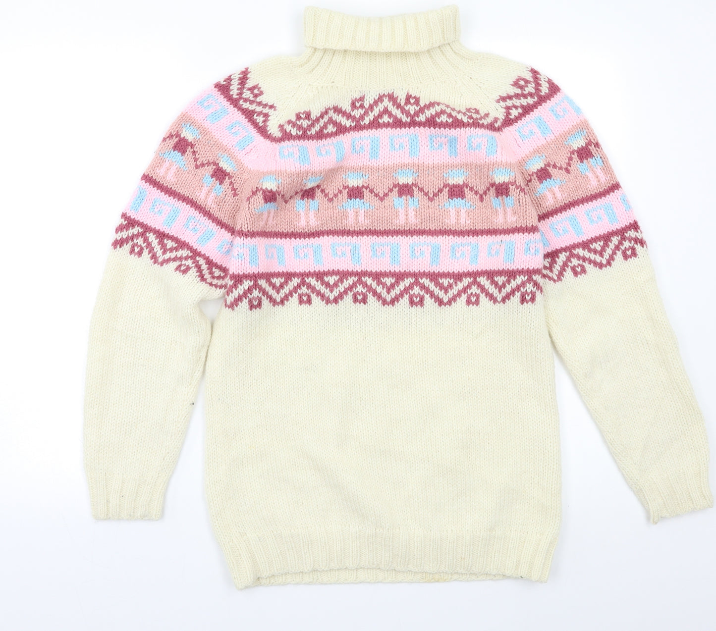 Alpaca Womens White Fair Isle  Pullover Jumper Size S
