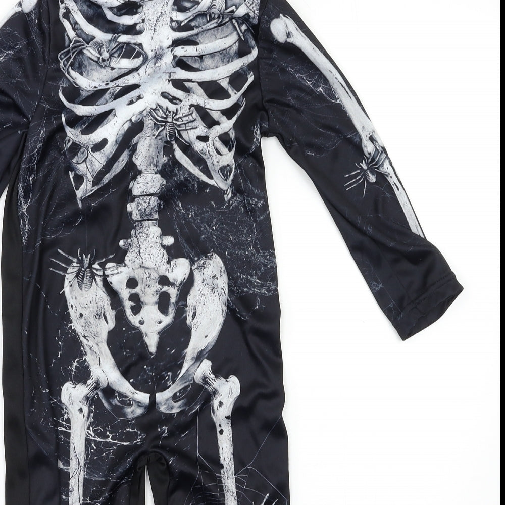 Preworn Boys Black Geometric   Bodysuit Size 5-6 Years  - Skeleton Fancy Dress