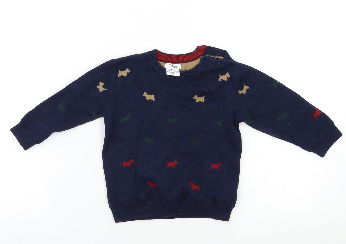 mamas & papas Baby Blue Geometric  Pullover Jumper Size 9-12 Months