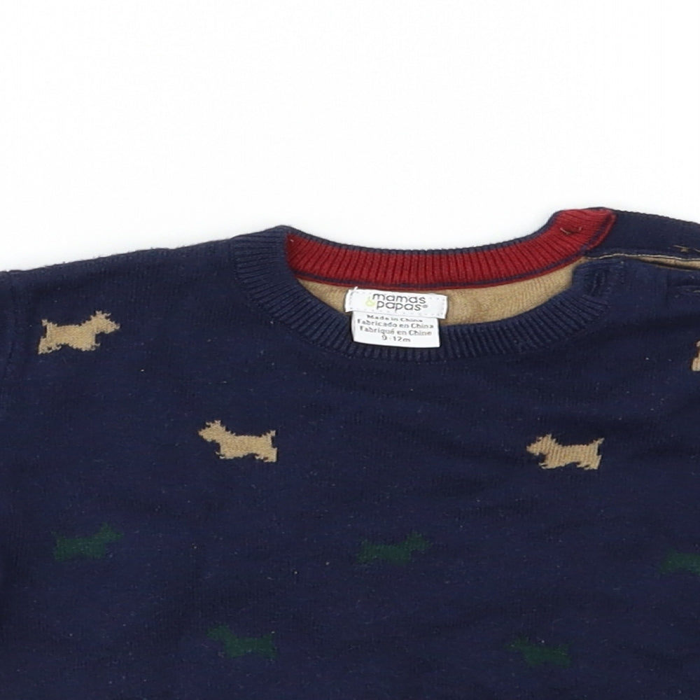 mamas & papas Baby Blue Geometric  Pullover Jumper Size 9-12 Months